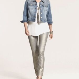 NWT CHICO'S Platinum Silver Metallic Glitter Straight Leg Jeans Size 2 (12)